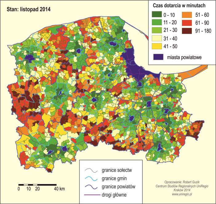 Czas dotarcia komunikacją publiczną do