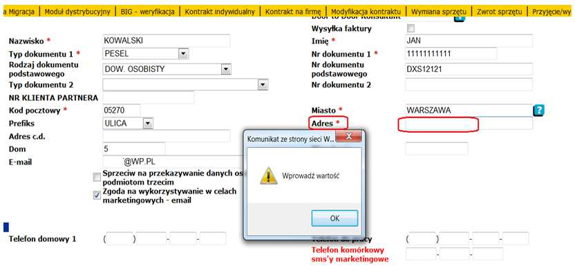 REJESTRACJA KONTRAKTÓW Kliknij, aby edytować styl wprowadzanie danych osobowych W przypadku, jeżeli