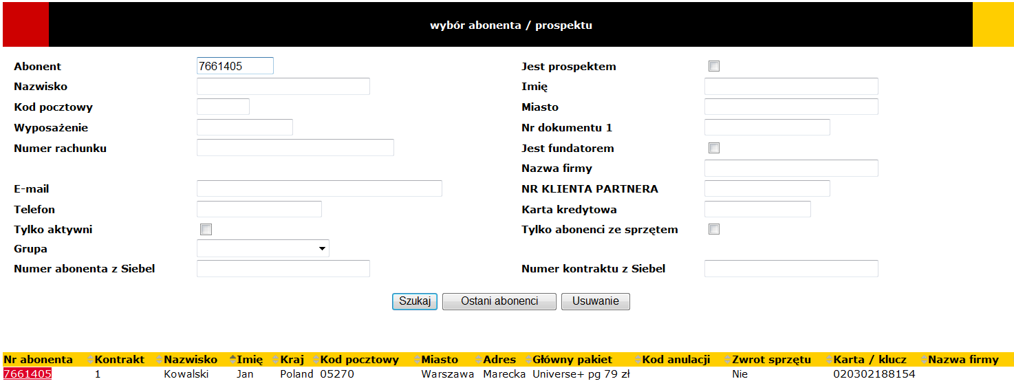 MODYFIKACJA KONTRAKTU Kliknij, aby edytować styl wybór Abonenta UWAGA!