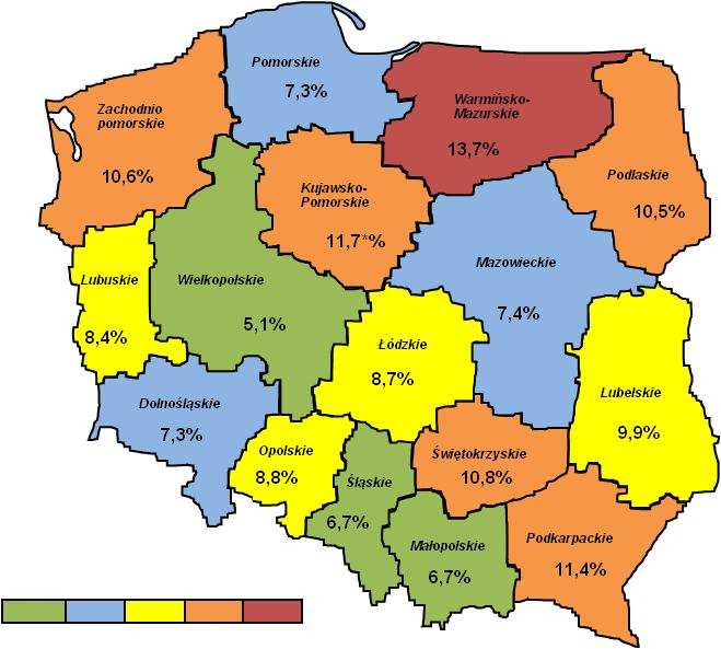 POLSKA - 1 324,1 tys. Śląskie na tle kraju. Dane w tys. 30.09.2016 r. W ujęciu rocznym stopa bezrobocia w regionie zmalała o 1,5 p. proc.
