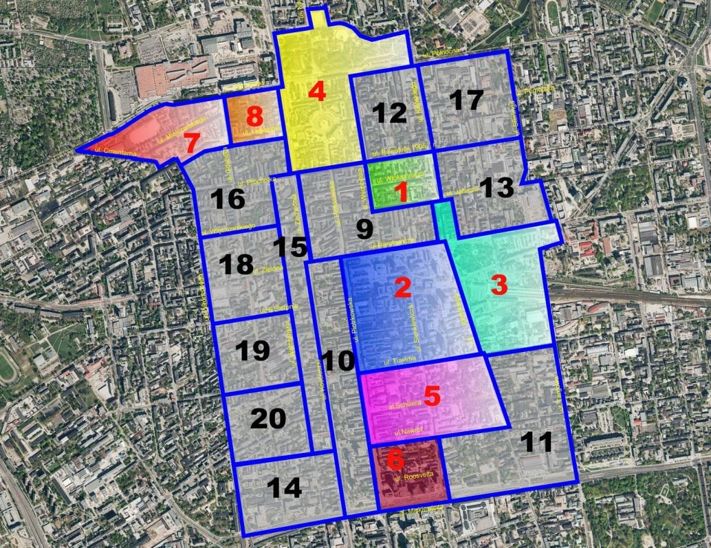 REWITALIZACJA OBSZAROWA CENTRUM ŁODZI OBSZAR OBJĘTY 8 PROJEKTAMI PRIORYTETOWYMI Prawie 30 ulic do kompleksowej przebudowy 17 nowych przebid kwartałowych i pasaży Ponad 70 kamienic do kompleksowego