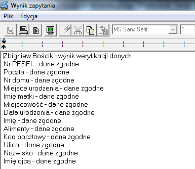 Po potwierdzeniu komunikatu przez OK program, nie blokując pozostałych funkcji w programie, będzie oczekiwał na odpowiedź z serwera Centralnej Bazy Beneficjentów.