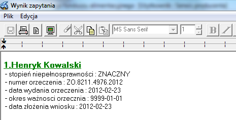 Jeżeli dane wprowadzone na bazie systemu dziedzinowego są poprawne, po otrzymaniu odpowiedzi z bazy centralnej, dane o osobie