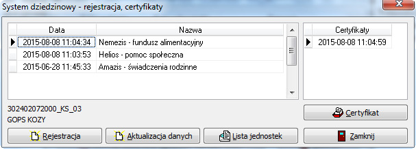 Kolejnym krokiem jest wskazanie obszaru, którego dotyczy oprogramowanie (w przypadku systemu Nemezis jest to fundusz alimentacyjny): następnie zatwierdzamy wybór przez ikonę OK, na ekranie pojawi się