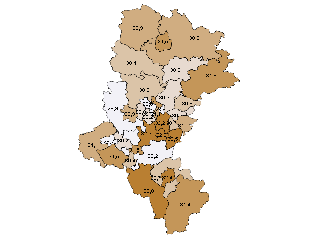 Średnie wyniki egzaminu gimnazjalnego część humanistyczna Kłobucki Częstochowa Lubliniecki Częstochowsk i Myszkowski Raciborski Gliwicki Rybnicki Wodzisławski Gliwice Tarnogórski