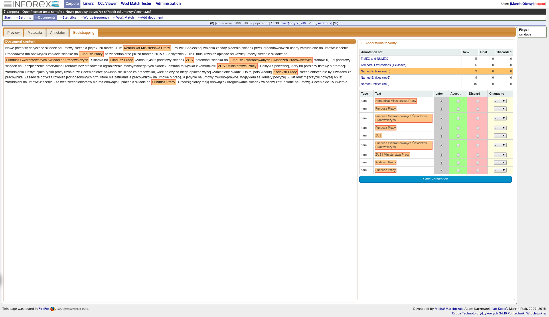 Inforex weryfikacja anotacji