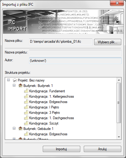 Współpraca z innymi programami W powyższym oknie znajdują się informacje o tym, co zawiera wybrany projekt. Po wybraniu opcji Importuj zostanie załadowany do programu.