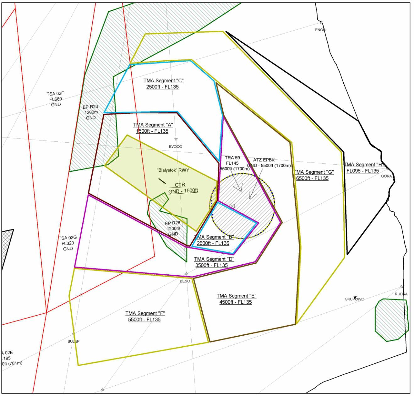 Rys.45: Projekt przestrzeni CTR i TMA wariant B; opr. wł.