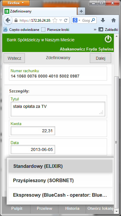 Data domyślnie podstawiana jest data dnia bieżącego. Możesz ją zmienić - klikając na ramkę Data, wywołujesz podręczny kalendarz, w którym ustawiasz żądaną datę.