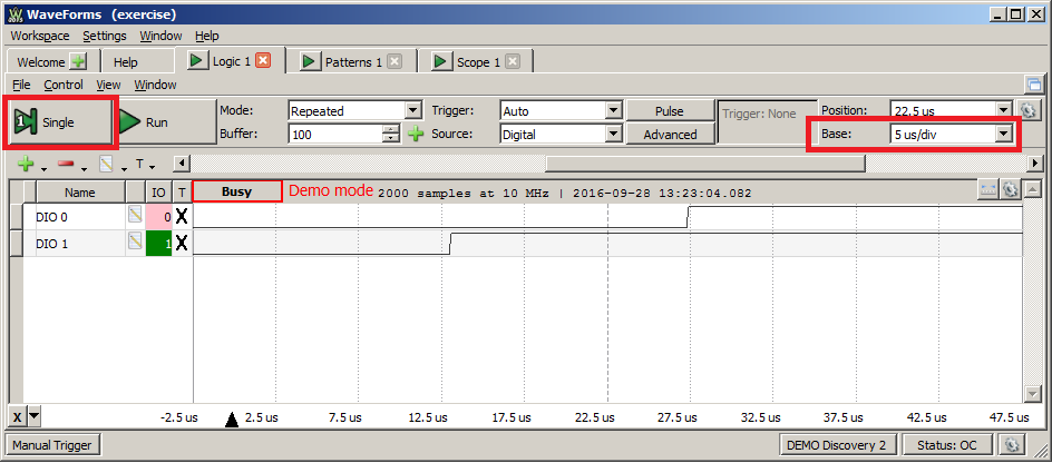 FPTB->PDOR =(1<<LED_1); } } } while((ptd->pdir & (1<<SW_1))==0); //Wait for SW_1 release 4. Uruchom pomiar poprzez naciśnięcie przycisku Single w zakładce Logic.