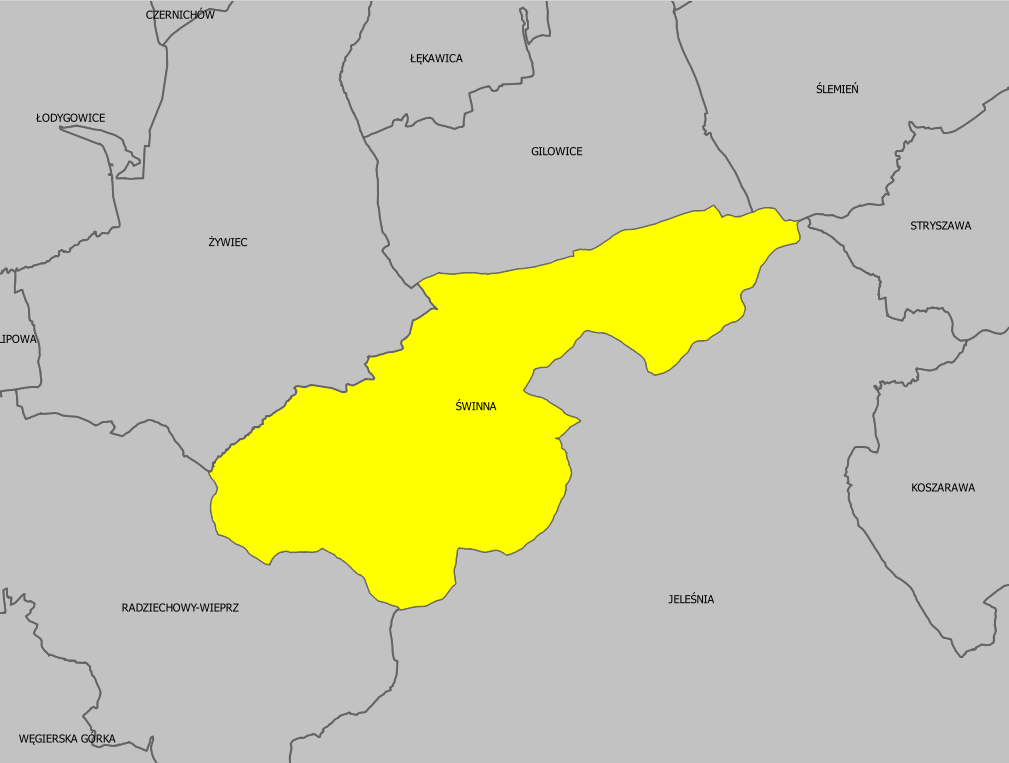 Rysunek 1 Mapa Gminy Świnna Źródło: Opracowanie własne na podstawie: PRG Państwowy rejestr granic i powierzchni jednostek podziałów terytorialnych kraju http://mapy.geoportal.gov.