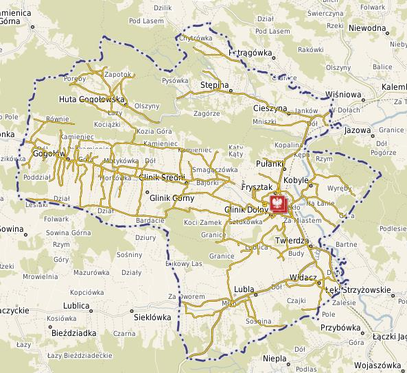 Mapa 5 Lokalizacja sołectw i przysiółków na terenie Gminy Frysztak Źródło: http://frysztak.e-mapa.