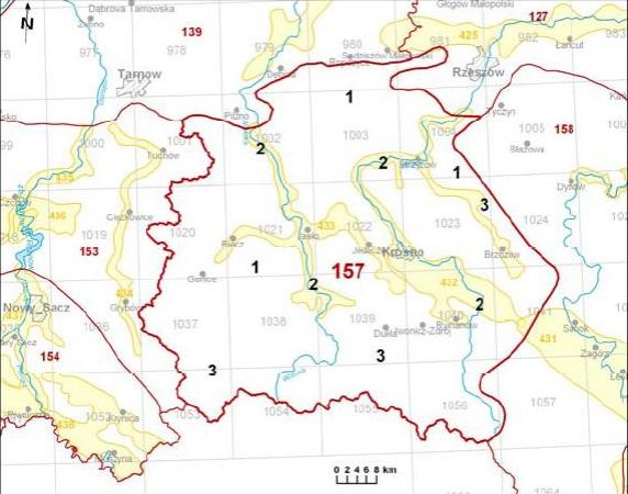 Mapa 8 Lokalizacja JCWPd nr 157 Źródło: PSH Na obszarze JCWPd 157 zwykłe wody podziemne występują w granicach piętra wodonośnego czwartorzędowego oraz paleogeńsko-kredowego.