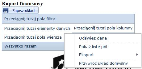 Po parametryzacji i zapisaniu nowego raportu, należy go otworzyć z listy raportów. Kolejnym krokiem będzie budowa raportu.