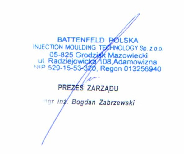 Inne istotne rozwiązania opatentowane przez Battenfeld Oznaczenie punktu przełączenia na fazę docisku 10 2005 016 617.2-51 15.12.2008 Optymalizacja homogenizacji tworzywa 10 2005 036 198.B4 0.08.2005 Skrócenie czasu dozowania 10 2006 031 172 A1 06.