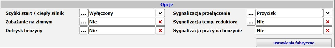 Opis programu diagnostycznego OPTIMA 2.05 Minimalne ciśnienie gazu [bar] próg ciśnienia gazu poniżej którego spadek będzie skutkował przejściem na zasilanie benzynowe.