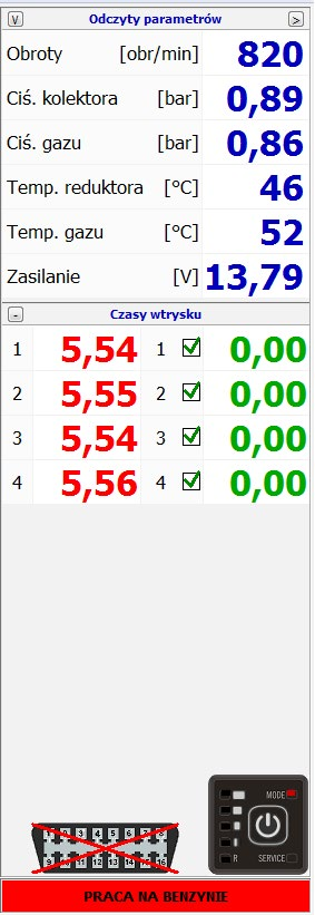 Diagnostyka Minimalna temperatura reduktora pracy na gazie Przełączenie na benzynę po minimalnej temperaturze reduktora.