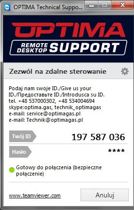 WSPARCIE TECHNICZNE - zdalny pulpit (poprzez program TeamViewer) Dioda MODE oznacza tryb pracy systemu gazowego. Gdy dioda MODE świeci na czerwono, praca silnika realizowana jest tylko na benzynie.