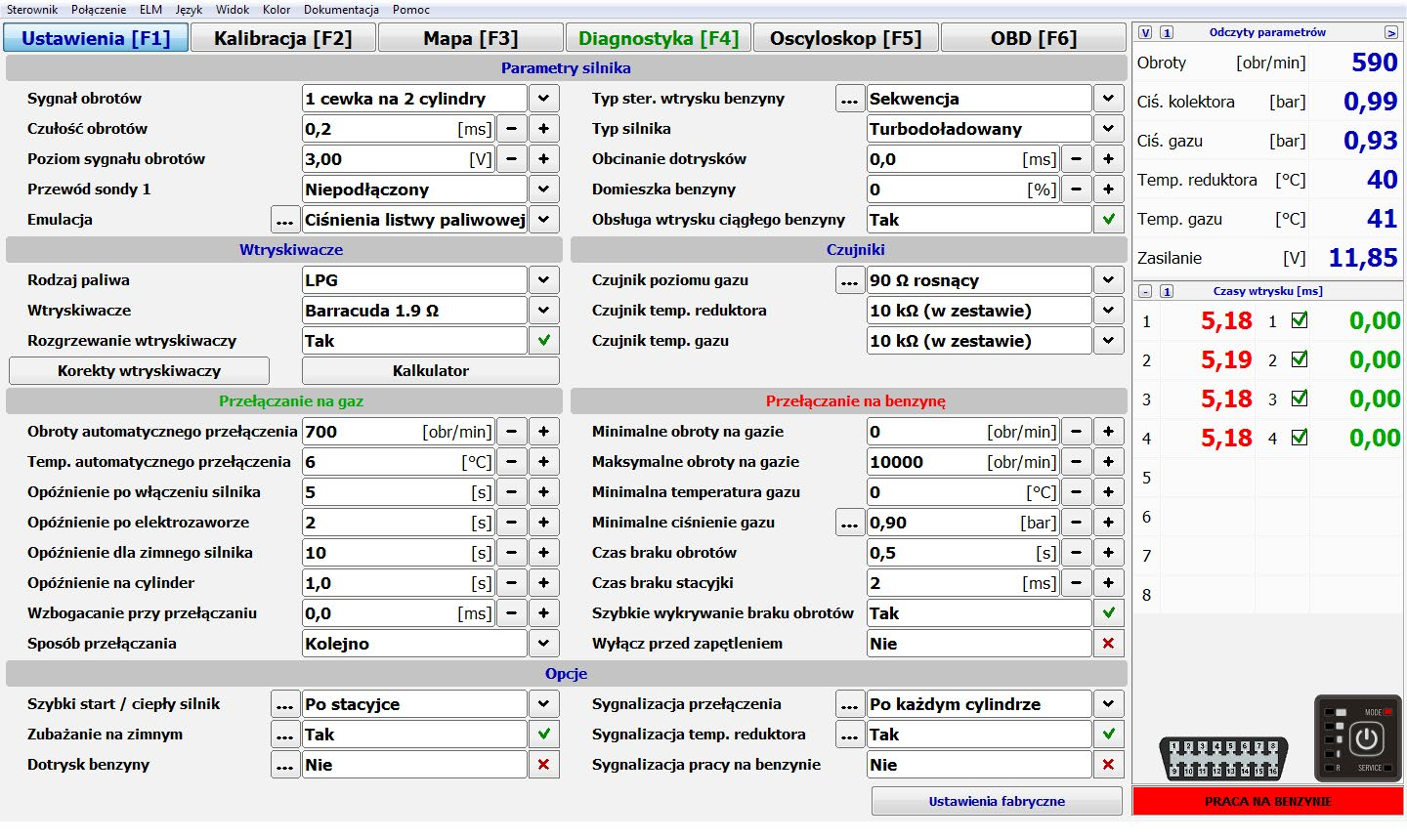 Opis programu diagnostycznego OPTIMA 2.05 2.3. Okno główne programu OPTIMA 2 (w wersji dla Nano) Rys.
