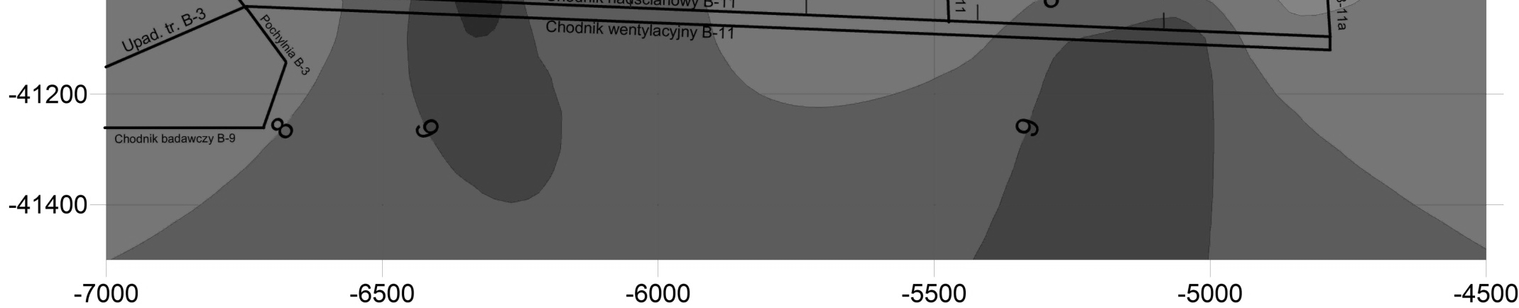 134 T. Majcherczyk, N. Szlązak, Z. Niedbalski Z przedstawionej mapy wynika, że większą metanonośnością będzie charakteryzowała się ściana B-11 w zachodniej części, tj.