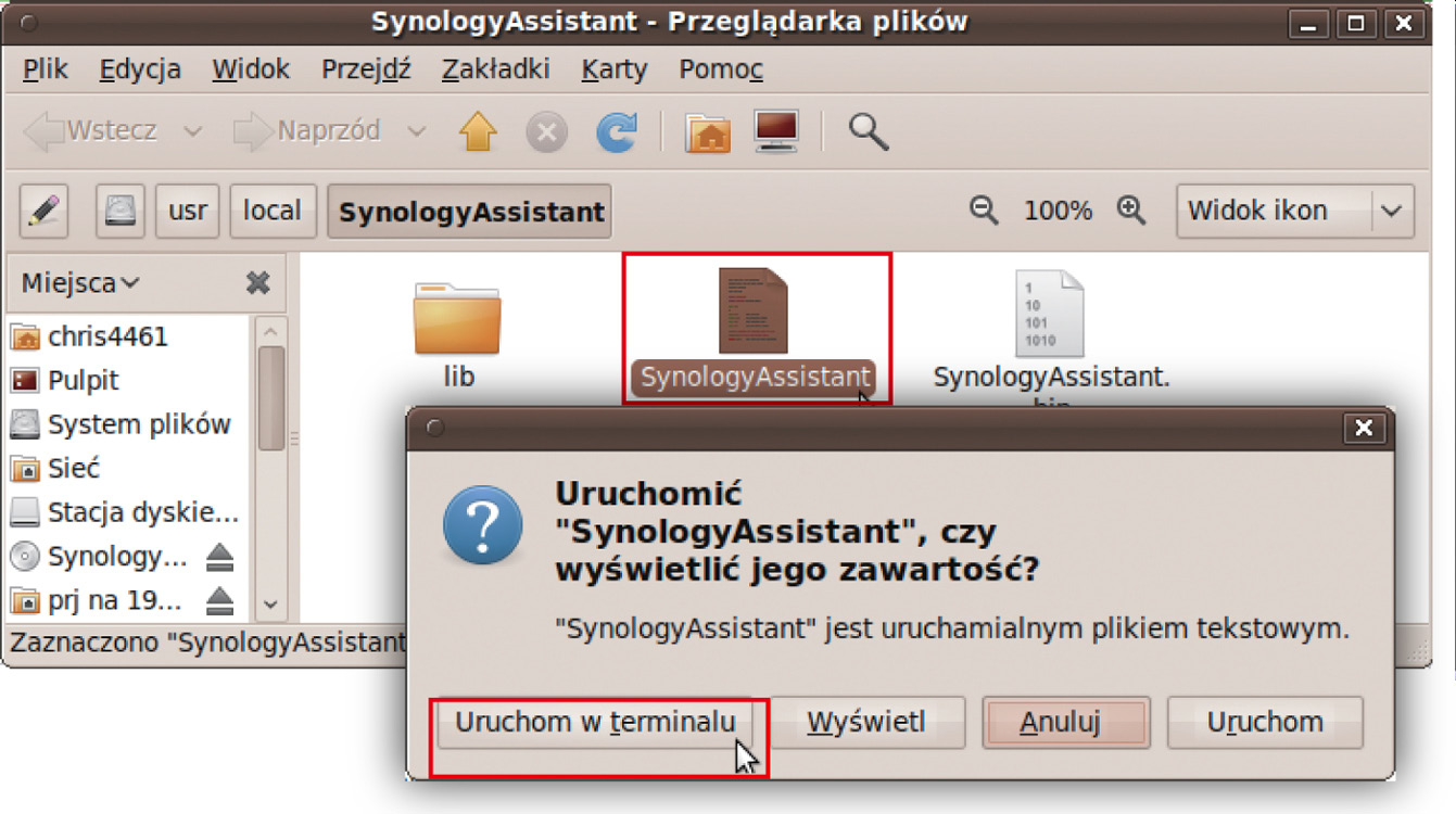 4 Kliknij przycisk Wypakuj, a następnie wypakuj katalog SynologyAssistant w ścieżce /usr/local lub dowolnej innej. 3.