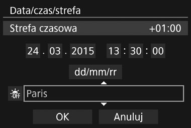 3 Ustawianie daty, czasu i strefy Po pierwszym włączeniu zasilania lub po wyzerowaniu daty/czasu/ strefy zostanie wyświetlony ekran ustawień daty/czasu/strefy.