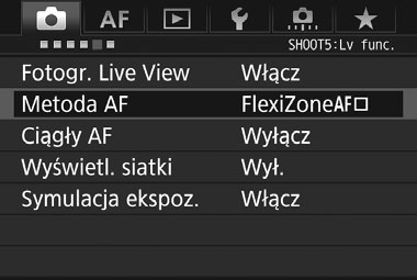 3 Obsługa menu Procedura wprowadzania ustawień menu 1 2 3 4 5 6 Wyświetl ekran menu. Naciśnij przycisk <M>, aby wyświetlić ekran menu. Wybierz kartę.