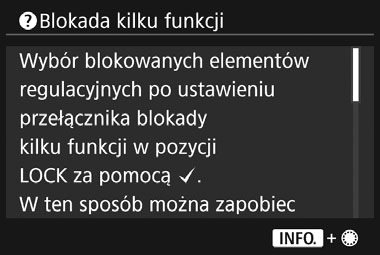 Pomoc Jeśli u dołu ekranu menu widać symbol [z Pomoc], oznacza to, że można wyświetlić opis funkcji (Pomoc). Ekran pomocy jest wyświetlany tylko podczas przytrzymywania przycisku <B>.