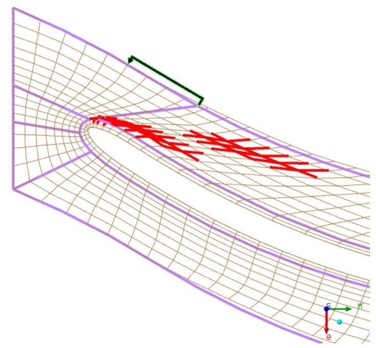 Obliczenia numeryczne topologii (są to obszary w których wartości kątów pomiędzy krawędziami tworzącymi płaską siatkę są różne od zdefiniowanych przez użytkownika - obszary te podświetlane są na