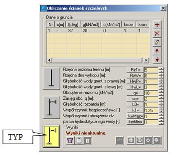 BeStCAD - Moduł INŻYNIER 3 Kliknij ikonę, a nastęnie wskaż unkt na ekranie. Program wrysuje w tym miejscu graficzny obraz wyników taki jak na Rys. 4. Rys. 4. Graficzny obraz wyników obliczeń ścianki tyu 2.