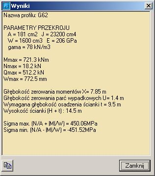 BeStCAD - Moduł INŻYNIER 6 Wycinek Ois wycinka - rysuje rysunek z danymi i wynikami - zoom bez zamykania okna (rzyciski te są nieaktywne jeżeli nie narysowano rysunku lub nie rzeliczono ścianki.