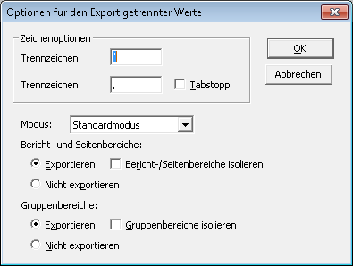 96 pl Raporty Access Professional Oprócz wprowadzenia ogranicznika (Delimiter) oraz trybu (Mode) eksportu, można także wykluczyć lub wyizolować z eksportu fragmenty raportu i strony (Report and Page