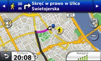 Informacje o stronach map Korzystanie z mapy do nawigacji pieszej ➊ ➋ ➊ ➌ ➍ W trybie pieszego trasa jest wyświetlana na mapie dwuwymiarowej (2D). ➊ Dotknij, aby przełączać pomiędzy etapami trasy.