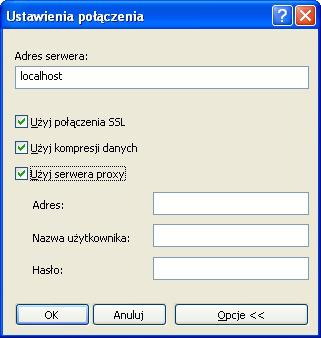 Rysunek 11. Nawiązywanie połączenia z serwerem administracyjnym Połączenia od użytkowników, którzy nie posiadają wystarczających uprawnień, zostaną odrzucone.