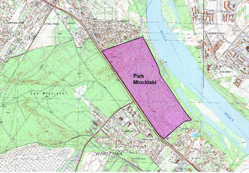 Rysunek 16 Lokalizacja Parku Młocińskiego Park Kępa Potocka zlokalizowany jest na granicy dwóch dzielnic Bielan i Żoliborza.