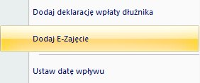 na klawiaturze klawisz E lub pod prawym przyciskiem myszy opcję Dodaj E-Zajęcie. RYSUNEK 5. MENU KONTEKSTOWE - OPCJA DODAJ E-ZAJĘCIE Wyświetli się okno Szablon dokumentu dla e-zajęć. RYSUNEK 6.