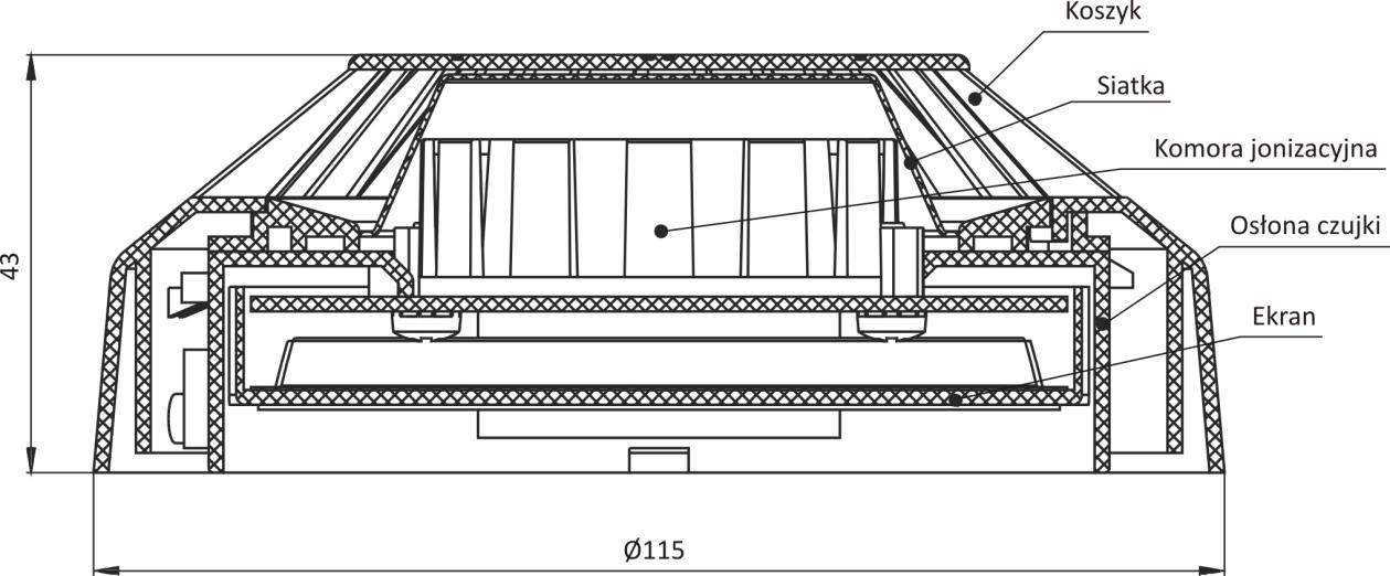 IK-E281-002 7 4 BUDOWA I ZASADA DZIAŁANIA Konstrukcja mechaniczna czujki przedstawiona jest na rysunku 1. Rys.