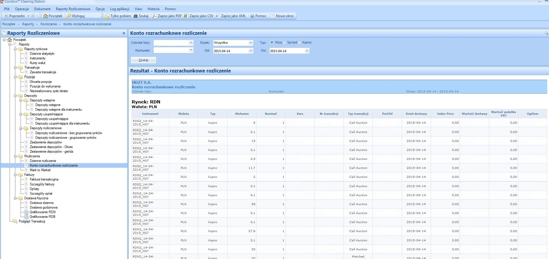 Konto rozrachunkowe rozliczenie Zakładka Konto rozrachunkowe rozliczenie umożliwia podgląd wartości rozliczonych transakcji na danym Rynku w wybranym przez