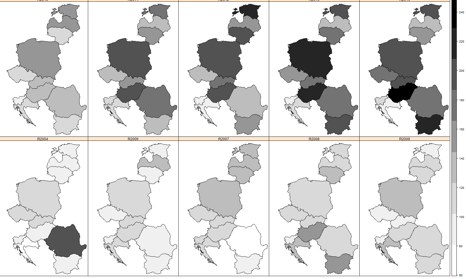 Makroekonomiczne zmiany w dochodach gospodarstw rolniczych w wybranych krajach Unii... 209 2010 2011 2012 2013 2014 240 220 200 180 160 2004 2006 2007 2008 2009 140 120 100 80 60 Rysunek 2.