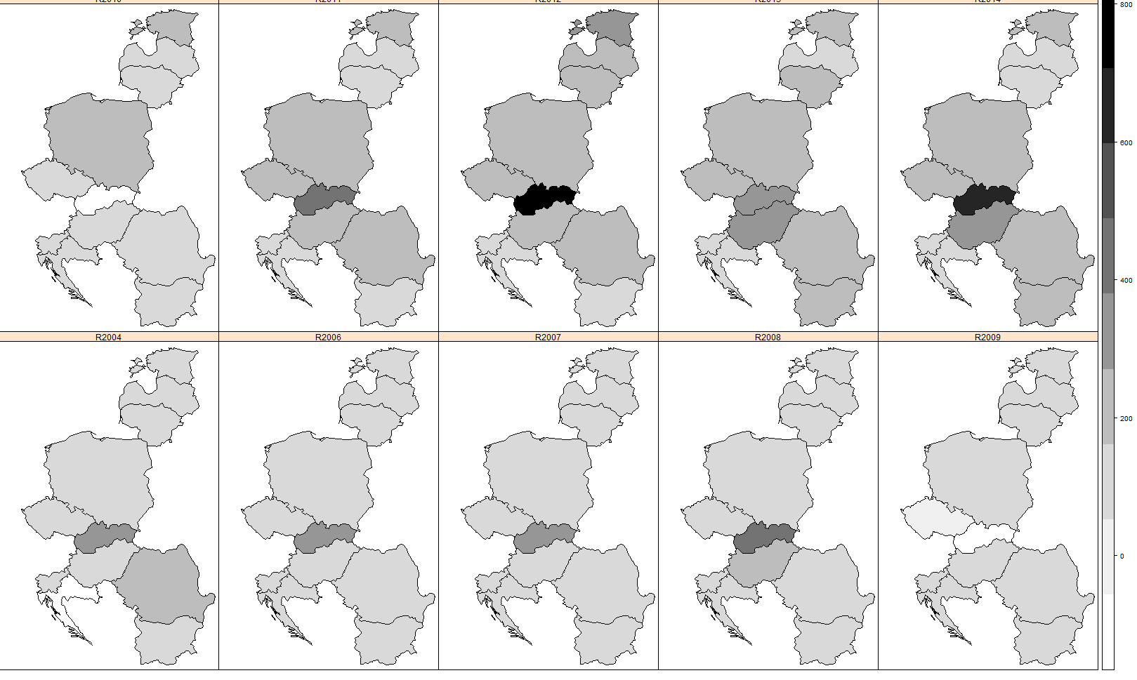 Changes in real income of factors of production in agriculture, per annual work unit for the countries of the EU-N10 in the years 2004 to 2014 (base year 2005) Źródło: jak na rys. 1 Source: see fig.