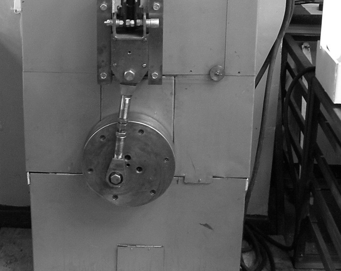 The indicator test stand view and kinematic scheme: 1 - electric motor, 2 - frequency converter, 3 - belt transmission, 4 - eccentric system, 5 - slider