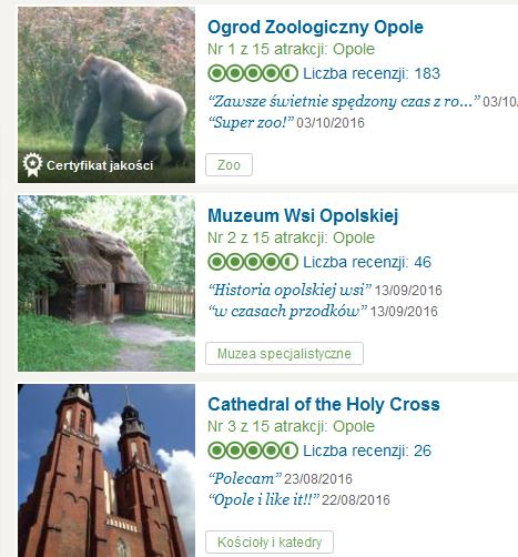 Opole na portalach turystycznych tripadvisor.com Opole i Wrocław polska.travel Top 3 atrakcje w Opolu Top 3 atrakcje we Wrocławiu Na portalu tripadvisor.