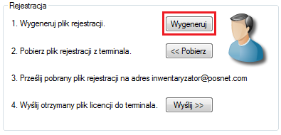 1.4 Rejestracja aplikacji Inwentaryzator z użyciem programu InwentaryzatorPC_Sync Podłączając terminal do komputera PC należy wykonać kroki z sekcji Rejestracja (rys. 18) - zakładka Narzędzia (rys.