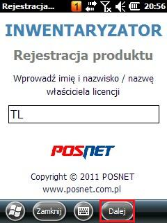 W wyświetlonym na terminalu oknie rejestracji należy podać imię i nazwisko / nazwę właściciela