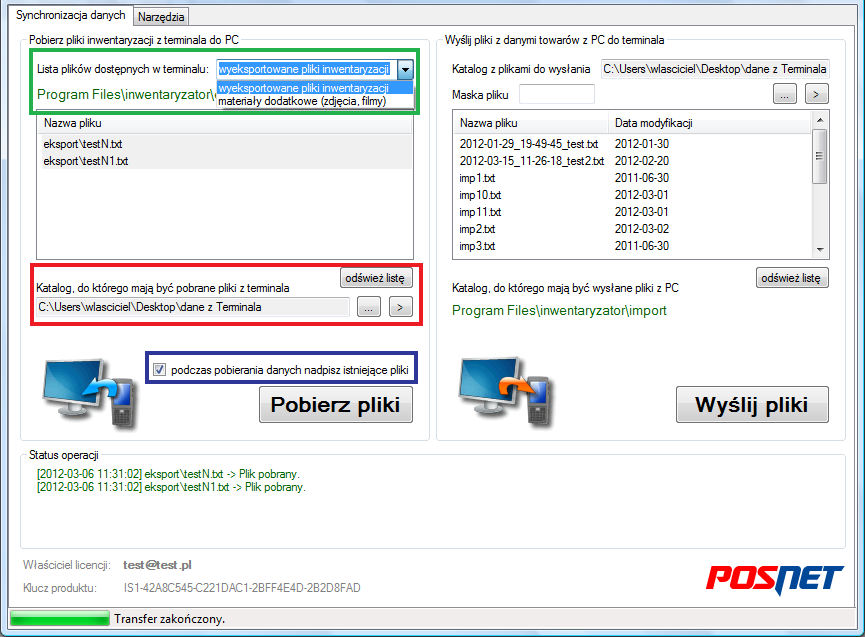 2. Aplikacja na komputer stacjonarny InwentaryzatorPC_Sync 2.1 Odbieranie danych z terminala W pierwszej kolejności tworzymy katalog do którego będą zapisywane pliki z terminala Np.