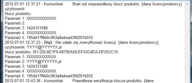 Pliki zawierają raport, który może posłużyć do ustalenia jakie operacje były przeprowadzane przy