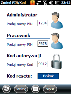 W oknach do zmiany PIN-u i kod-u autoryzacji możemy wpisać tylko 4 cyfry (rys.