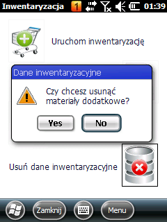 Jeżeli na terminalu były umieszczone materiały dodatkowe-filmy, zdjęcia zostaje wyświetlone okno z informacją Czy chcesz usunąć materiały dodatkowe (rys.119). Rys.