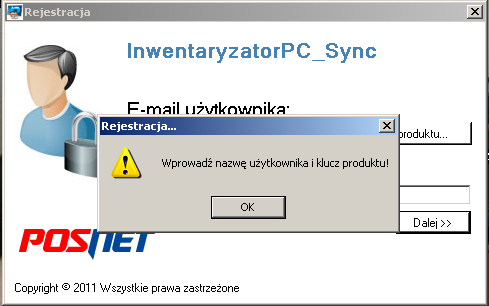 6.2 Lista komunikatów zgłaszających użytkownikowi aplikacji (InwentaryzatorPC_Sync ), błędy i uwagi BŁĄD PRZYCZYNA Rejestracja nie może