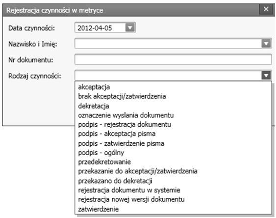 Aby dodać nową czynność należy wybrać przycisk Dodaj czynność.